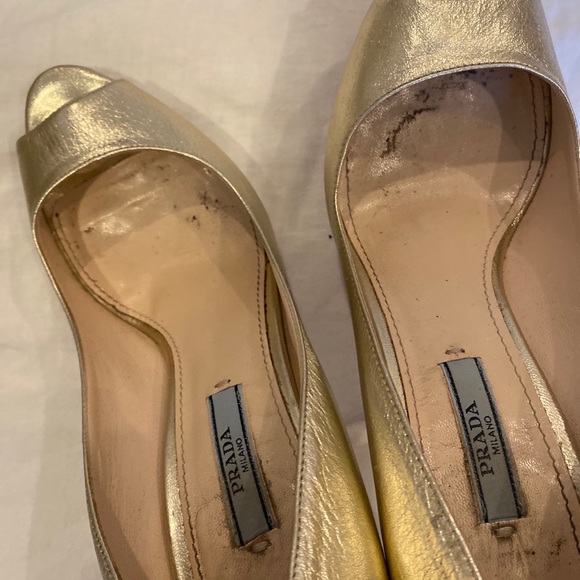 Prada Gold Peep Toe Heels - Picture 6 of 10